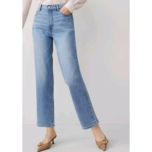 NEW Ann Taylor Straight Jeans Sz 14 Light Indigo Blue Wash Stretch Denim 28" Ins - Picture 3 of 16